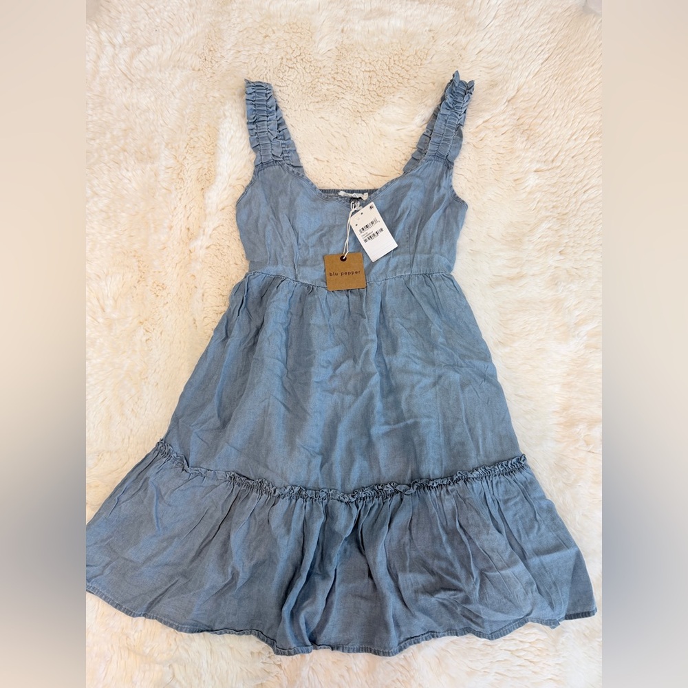 Blu Pepper Light Blue Ruffled Strap Sundress
